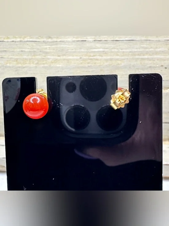 Dainty Carnelian Stud Earrings - Picture 2 of 5